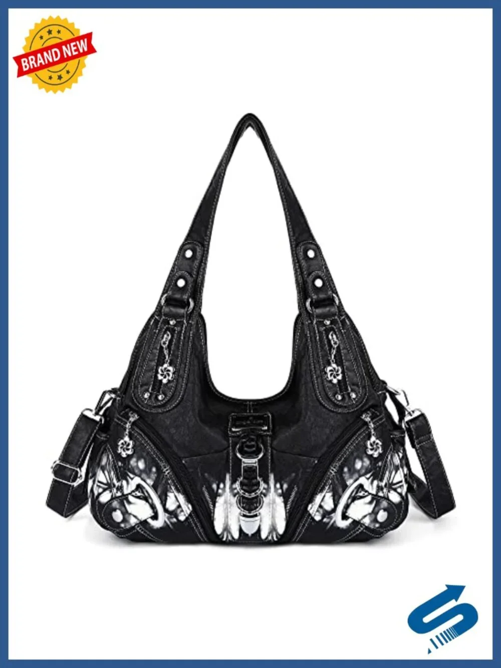 Vegan Leather Hobo Bag with Double Straps, Convertible Satchel, Large Travel